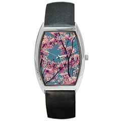 Colorful Floral Leaves Photo Barrel Style Metal Watch by dflcprintsclothing