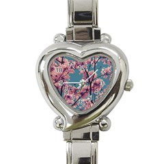 Colorful Floral Leaves Photo Heart Italian Charm Watch by dflcprintsclothing