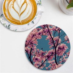 Colorful Floral Leaves Photo Uv Print Round Tile Coaster by dflcprintsclothing