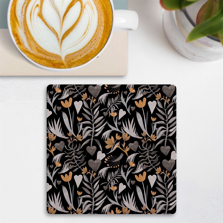   Plants And Hearts In Boho Style No. 2 UV Print Square Tile Coaster 