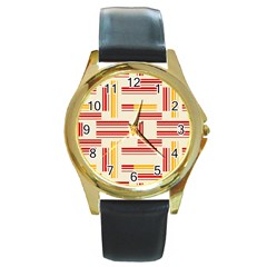 Abstract Pattern Geometric Backgrounds   Round Gold Metal Watch by Eskimos