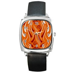 Folk Flowers Print Floral Pattern Ethnic Art Square Metal Watch by Eskimos