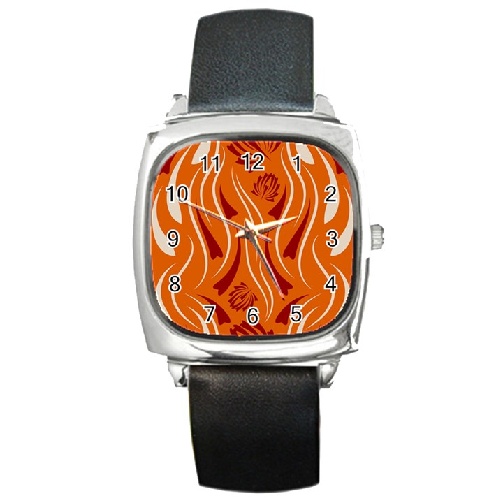 Folk flowers print Floral pattern Ethnic art Square Metal Watch