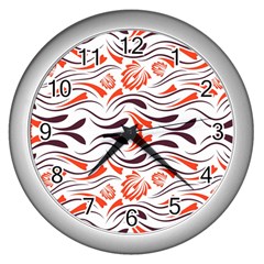 Folk Flowers Print Floral Pattern Ethnic Art Wall Clock (silver) by Eskimos