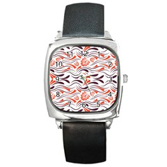 Folk Flowers Print Floral Pattern Ethnic Art Square Metal Watch by Eskimos