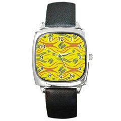 Folk Flowers Print Floral Pattern Ethnic Art Square Metal Watch by Eskimos