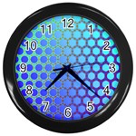 Hex Circle Points Vaporwave Three Wall Clock (Black) Front