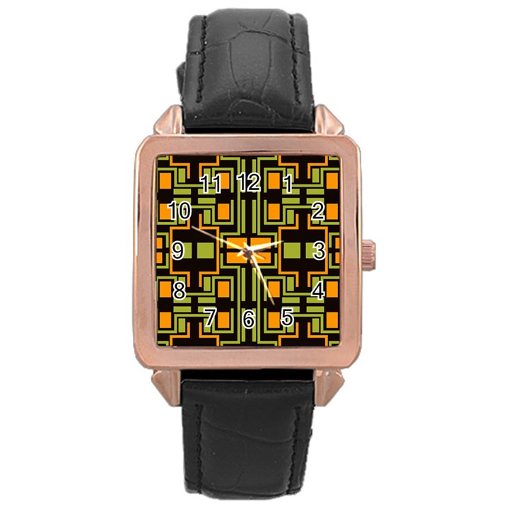 Abstract geometric design    Rose Gold Leather Watch 