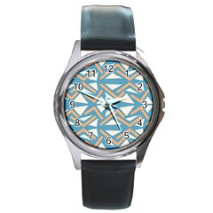 Abstract Geometric Design    Round Metal Watch by Eskimos