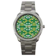 Folk Flowers Print Floral Pattern Ethnic Art Sport Metal Watch by Eskimos