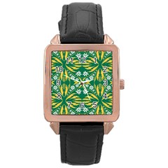 Folk Flowers Print Floral Pattern Ethnic Art Rose Gold Leather Watch  by Eskimos