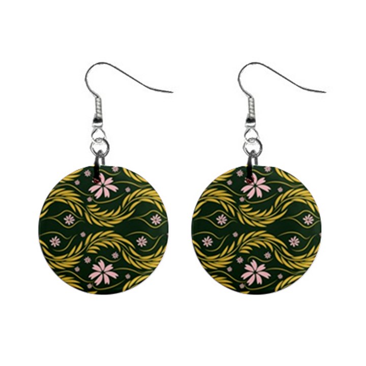 Folk flowers print Floral pattern Ethnic art Mini Button Earrings