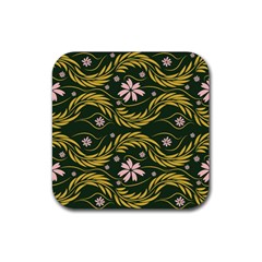 Folk Flowers Print Floral Pattern Ethnic Art Rubber Coaster (square) by Eskimos