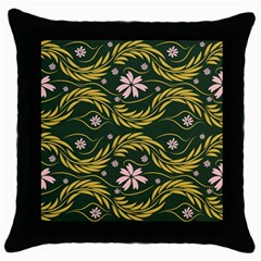 Folk Flowers Print Floral Pattern Ethnic Art Throw Pillow Case (black) by Eskimos