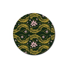 Folk Flowers Print Floral Pattern Ethnic Art Rubber Round Coaster (4 Pack) by Eskimos