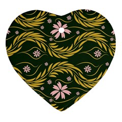 Folk Flowers Print Floral Pattern Ethnic Art Heart Ornament (two Sides) by Eskimos