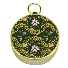 Folk Flowers Print Floral Pattern Ethnic Art Gold Compasses by Eskimos