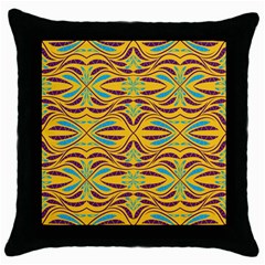 Folk Flowers Print Floral Pattern Ethnic Art Throw Pillow Case (black) by Eskimos