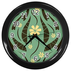 Folk Flowers Print Floral Pattern Ethnic Art Wall Clock (black) by Eskimos