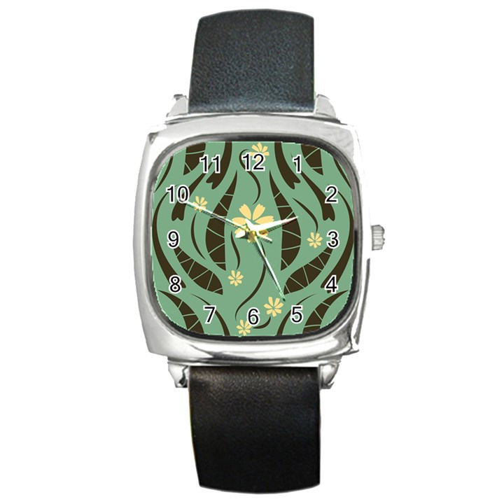 Folk flowers print Floral pattern Ethnic art Square Metal Watch