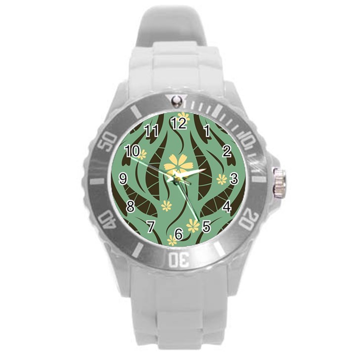 Folk flowers print Floral pattern Ethnic art Round Plastic Sport Watch (L)