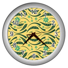 Folk Flowers Print Floral Pattern Ethnic Art Wall Clock (silver) by Eskimos