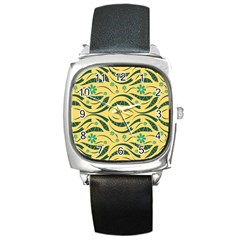 Folk Flowers Print Floral Pattern Ethnic Art Square Metal Watch by Eskimos