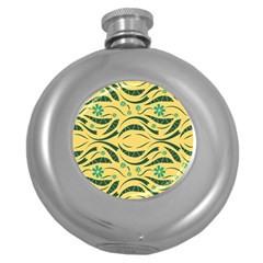 Folk Flowers Print Floral Pattern Ethnic Art Round Hip Flask (5 Oz) by Eskimos