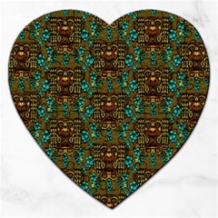 Artworks Pattern Leather Lady In Gold And Flowers Jigsaw Puzzle (heart) by pepitasart