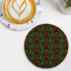 Artworks Pattern Leather Lady In Gold And Flowers Uv Print Round Tile Coaster by pepitasart