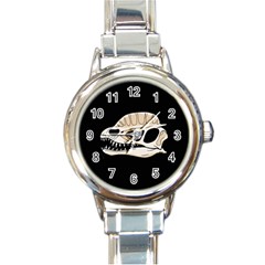 Dilophosaurus Skull Dino Skull Strip Round Italian Charm Watch by honuhoney