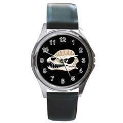 Dilophosaurus Skull Dino Skull Strip Round Metal Watch by honuhoney