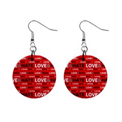 Love And Hate Typographic Design Pattern Mini Button Earrings by dflcprintsclothing