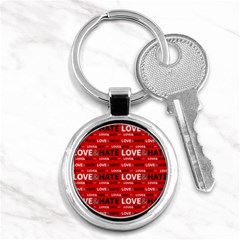 Love And Hate Typographic Design Pattern Key Chain (round) by dflcprintsclothing