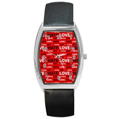 Love And Hate Typographic Design Pattern Barrel Style Metal Watch by dflcprintsclothing