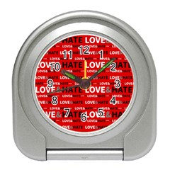 Love And Hate Typographic Design Pattern Travel Alarm Clock by dflcprintsclothing