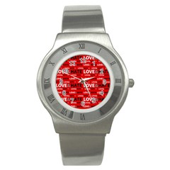 Love And Hate Typographic Design Pattern Stainless Steel Watch by dflcprintsclothing