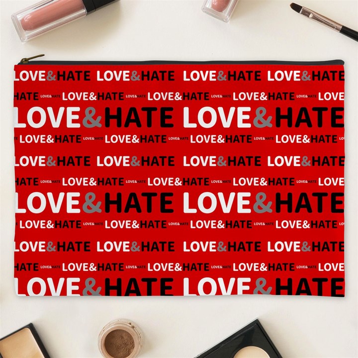 Love And Hate Typographic Design Pattern Cosmetic Bag (XXXL)