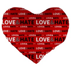 Love And Hate Typographic Design Pattern Large 19  Premium Heart Shape Cushions by dflcprintsclothing