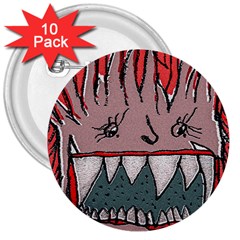 Evil Monster Close Up Portrait 3  Buttons (10 Pack)  by dflcprintsclothing