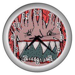 Evil Monster Close Up Portrait Wall Clock (silver) by dflcprintsclothing