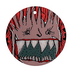 Evil Monster Close Up Portrait Round Ornament (two Sides) by dflcprintsclothing