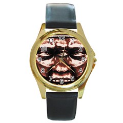 Creepy Head Portrait Artwork Round Gold Metal Watch by dflcprintsclothing