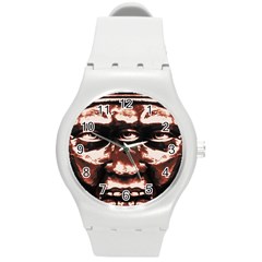 Creepy Head Portrait Artwork Round Plastic Sport Watch (m)