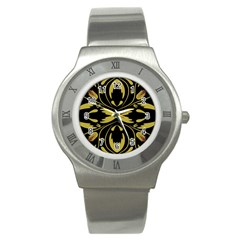 Folk Flowers Print Floral Pattern Ethnic Art Stainless Steel Watch by Eskimos