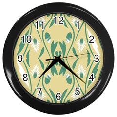 Folk Flowers Print Floral Pattern Ethnic Art Wall Clock (black) by Eskimos