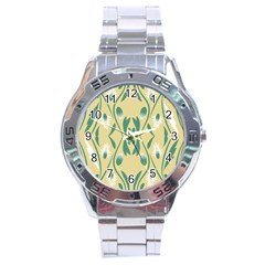 Folk Flowers Print Floral Pattern Ethnic Art Stainless Steel Analogue Watch by Eskimos