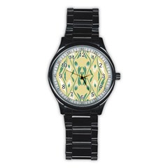 Folk Flowers Print Floral Pattern Ethnic Art Stainless Steel Round Watch by Eskimos