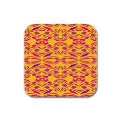 Folk Flowers Print Floral Pattern Ethnic Art Rubber Square Coaster (4 Pack) by Eskimos