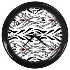 Folk Flowers Print Floral Pattern Ethnic Art Wall Clock (black) by Eskimos